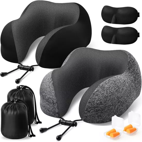 Travel Pillow, 2 Pack Travel Pillows for Sleeping Airplane, Removable Cover Neck