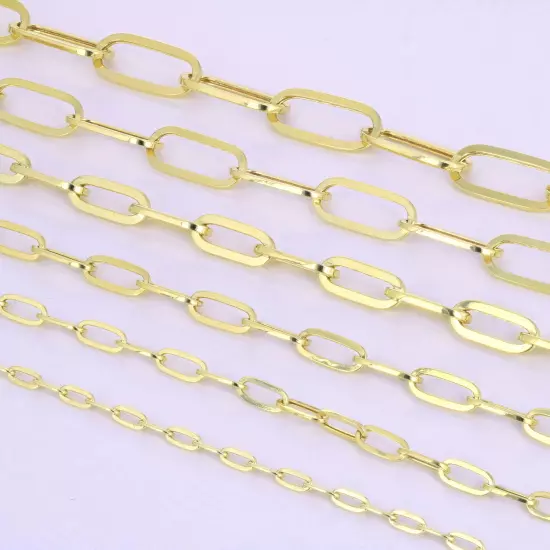 14k Yellow Gold Paperclip 3mm-7mm Chain Cable Rolo Link Pendant Necklace 16"-24"