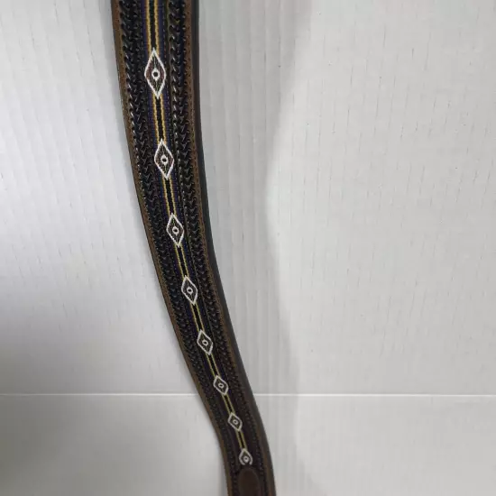 “3D Leather Belt with Embroidered Pattern and Braided Trim” Size 34