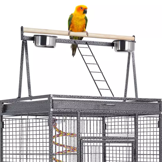 68.5'' Play Top Parrot Cage Metal Rolling Birdcage, Black