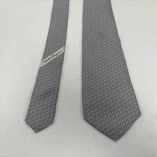 Salvatore Ferragamo Men's Light Blue & Gray Geometric Silk Neck Tie $295