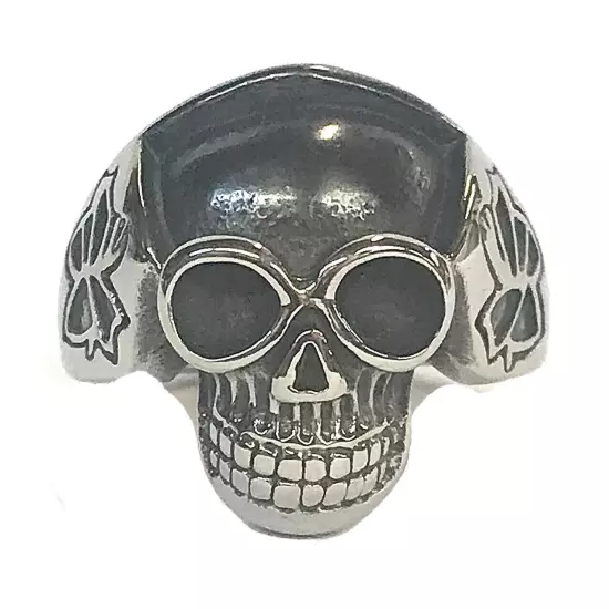 Stainless Steel Men’s Biker Style Ring Black & Silver Skull Size 12 - 16+ Grams