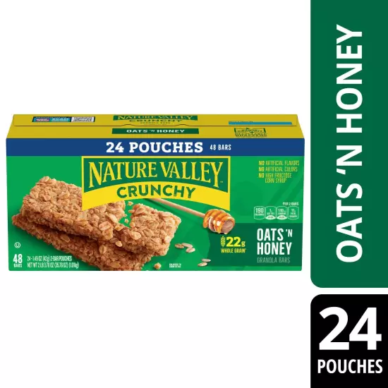 Nature Valley Crunchy Granola Bars Oats 'n Honey 48 Bars 35.76 OZ (24 Pouches)