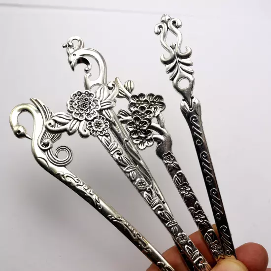 5 Pcs Tibet Silver Metal Hair Forks Traditional Hair Stick Chopstick Chignon Pin