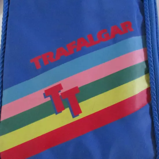 Vintage Trafalgar Travel Wallet Blue Rainbow Stripe Wristlet Strap 70s Style