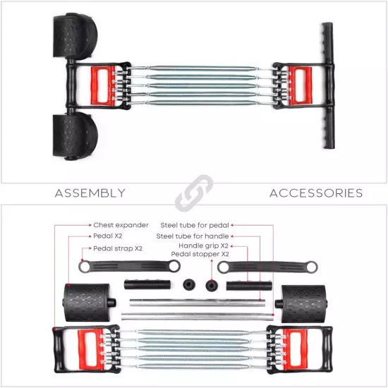 3 in 1 Exerciser - Spring Chest Expander, Hand Grip Strengthener, Pedal Pull - 5