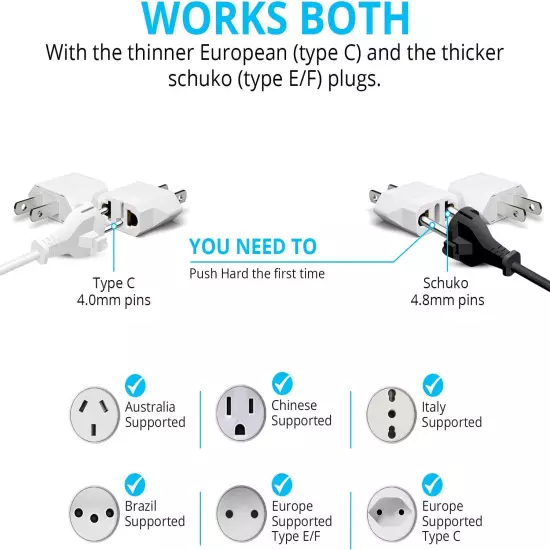 European to American Outlet Plug Adapter, EU Europe to US USA Travel Adapter Pl