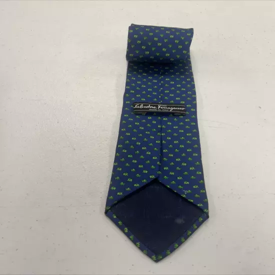 Salvatore Ferragamo Men's Navy Blue & Green Elephant Silk Neck Tie $295