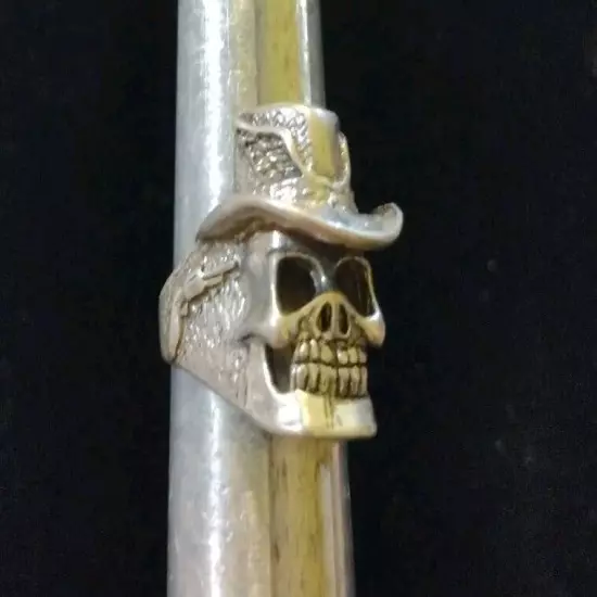 Vintage 80’s G&S Skull w/ Hat Winged Ring Biker Heavy Metal Silver Tone Size 10