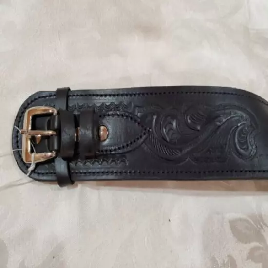 Western Gun Holster and Belt BLACK Tooled Leather - .22 Caliber - Size 40"