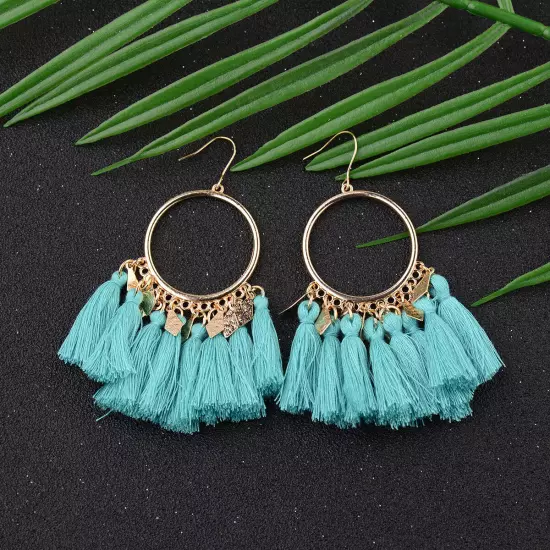 Fashion Women Bohemian Earrings Long Tassel Fringe Drop Dangle Ear Stud Jewelry