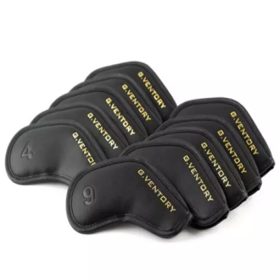 G.VENTORY Saffiano Golf Iron Head Cover Set 10ea High Quality PU 7x10cm - Black