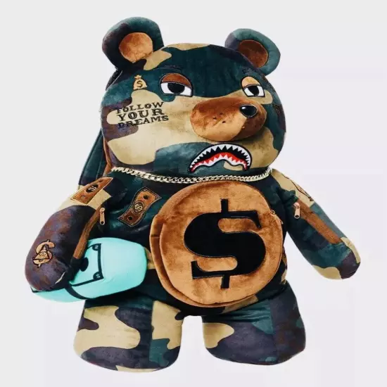 SprayGround Camo Check MoneyBear TeddyBear Backpack NWT Authentic