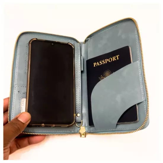 Passport Boarding Pass Credit Card Travel Wallet for Men and Women (Light Blue)