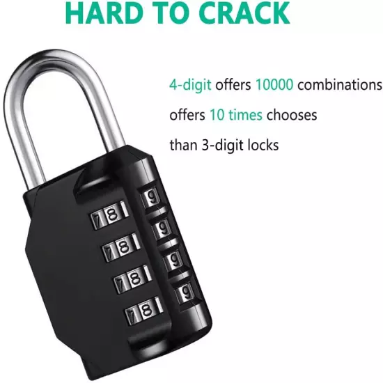 Combination Lock Resettable 4 Digit Padlock with Combination, Waterproof and He