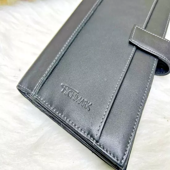 Leed's Highmark Black Genuine Leather Travel Wallet Passport Snap Strap