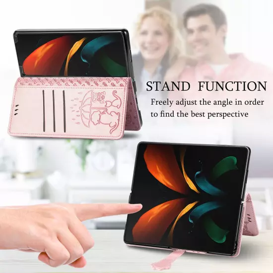 For samsung galaxy z fold 3/4/5/6 Cute PU Leather Flip Phone Case Kickstand NEW