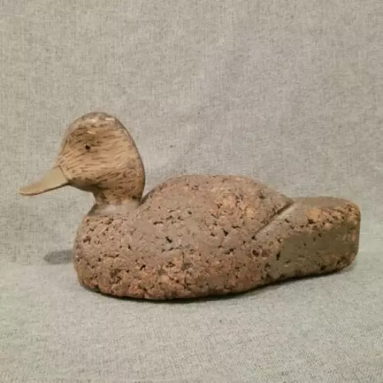 Vintage Cork Hand Painted Duck Decoy with Glass Eyes