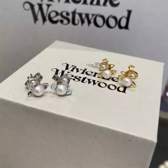 1Pair Vivienne Westwood Mini Pearl Saturn Orb Earrings Ear Stud w/ Packaging Box