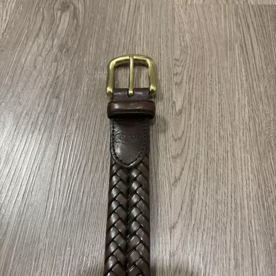 Fossil Genuine Leather Brown Woven Braided Belt Brass Buckle Men’s Size 32