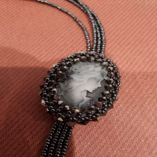 Vintage Victorian Lady Cameo Bolo Tie For Women Western Style Necktie