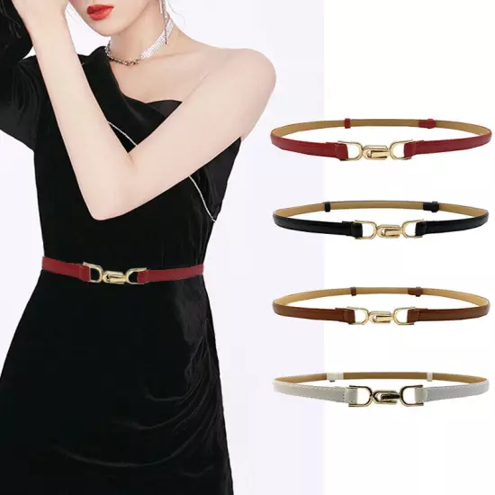 Women's Belt Stretch Elastic Skinny Waist Ladies Dress Waistband Metal Buckle