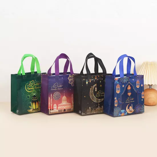 Eid Mubarak Bags 12pcs Storage Non-Woven Handled Seasonal Party Gift Tote Bags 