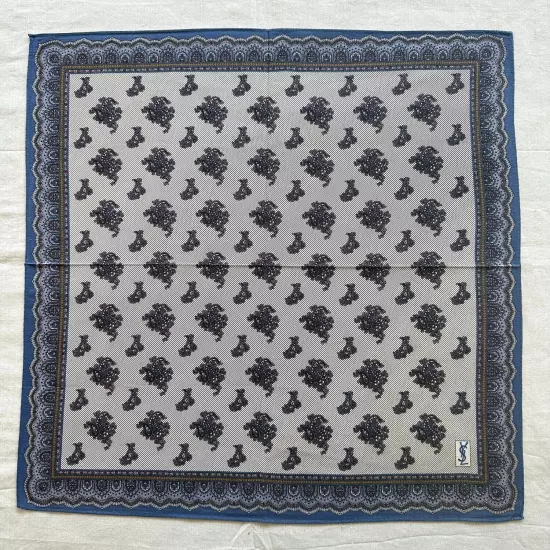 Vintage Handkerchief Gray Blue Cotton Paisley Pattern Classic Pocket Square 18"