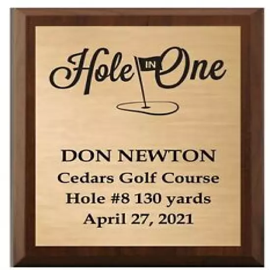 HOLE IN ONE CHERRY FINISH WOOD PLAQUE CUSTOM TEXT FAST SHIPPING 7" x 9" 