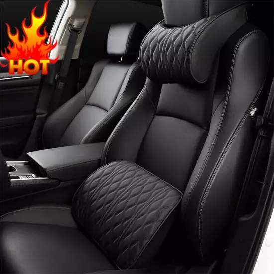 PU Leather Car Headrest Car Rest Neck Pillow Back Cushion Waist Supports Set