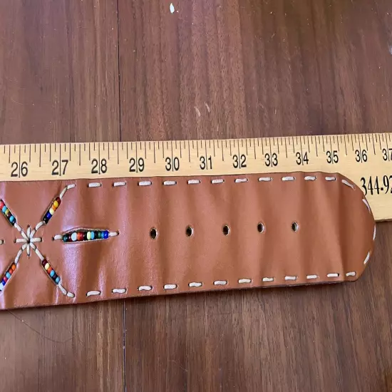 Vintage 90s Beaded Leather Belt 2” Wide Womens L -THE LIMITED Western 36” Total