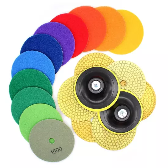 21Pack Diamond Polishing Pads 4 inch wet dry Grits 30#-10000# and Backer Pads...