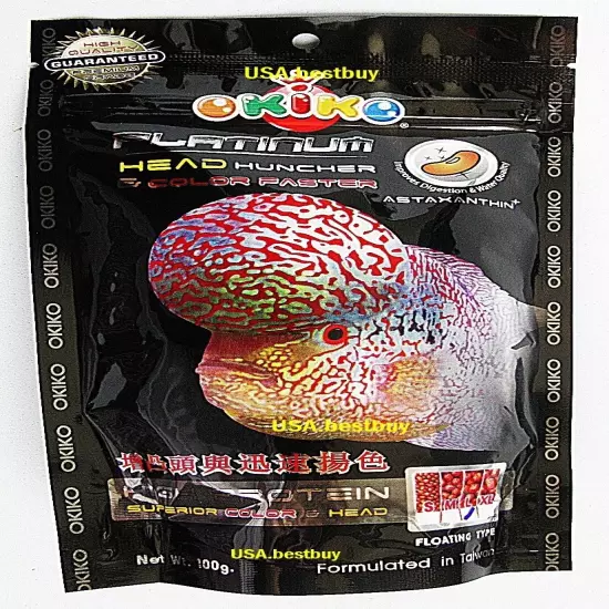 Best Okiko Platinum Flowerhorn Cichlid Fish Head Huncher Color Faster 100 g.