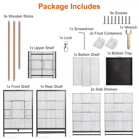30.31in Iron Bird Cage Stand Wide Top Opening Large Cage For Parrot Parakeets US