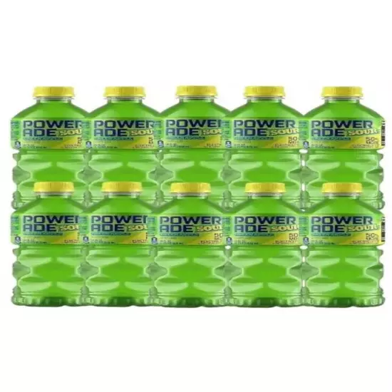 Powerade SOUR Sports Drink GREEN APPLE 28Oz 80 Cals 50% More Electrolytes Lot 10