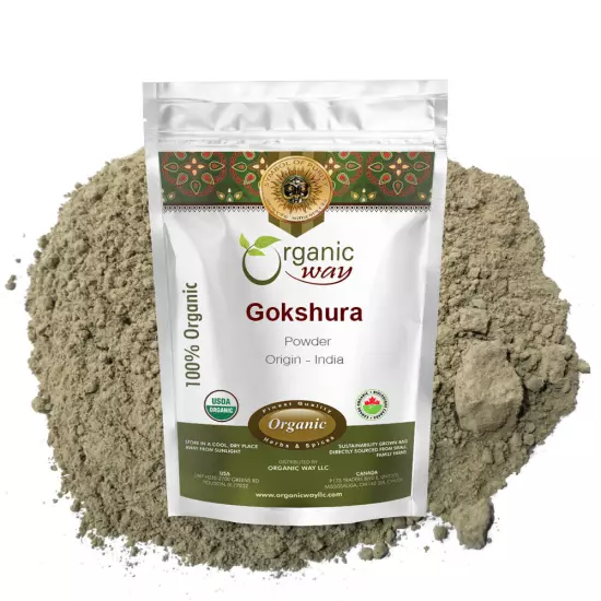 Organic Way Gokshura Powder - Organic, Kosher & USDA Certified | Origin - India