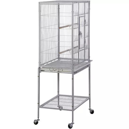 53 Inch Flight Bird Cage Large Wrought Iron Parrot Cage with Rolling Stand White