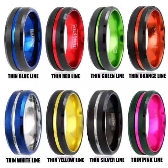 6/8mm Tungsten Carbide Defend the Line Wedding Band Ring 8-Plated Colors