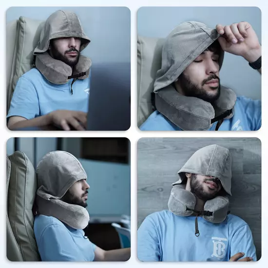 Hoodie Travel Pillow Memory Foam Neck Pillow Head Chin Support Airplane