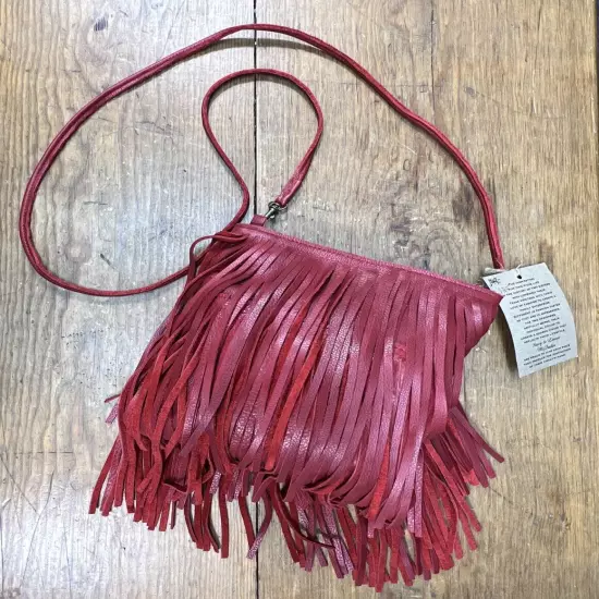 McFadin Stacy & Laurie Red Fringe Handmade Lether Crossbody Bag