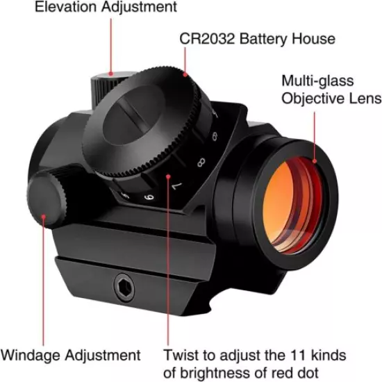 2 MOA Tactical Red Dot Sight Micro Reflex Gun Rifle Sight Scope with Rail Mount