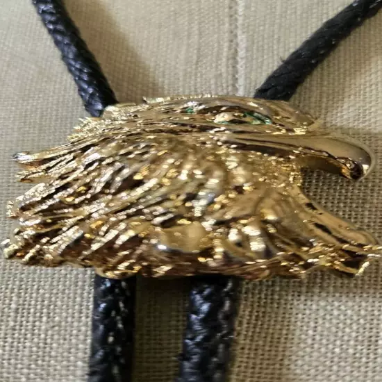 Black Bolo tie with Gold Tone Eagle Clasp 30 Inch Tie