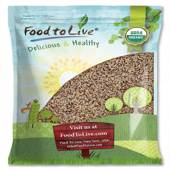 Organic Tri-Color Quinoa — Non-GMO, Raw, Whole, Kosher, Sirtfood, Sproutable