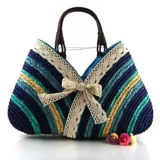 Bags Women Straw Bag Handmade Woven Basket Lace Tote Handle Lady Handbags