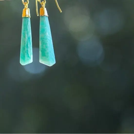 Amazonite Gemstone Geometric Drop Gold Dangle Earrings Gift For Her Turquoise