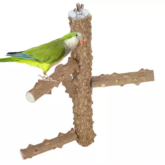 Parrots Rotation Natural Wooden Stairs Standing Rod With Skin Pet Bird Training