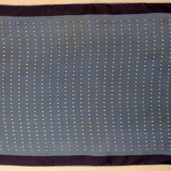 40s Blue Silk Scarf Vintage handkerchief 1950s tiny squares HAND ROLLED EDGES