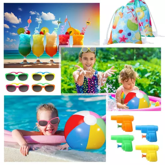 100 Pcs Pool Party Favors Include Inflatable Beach Ball, Pool Party Favor Bag...