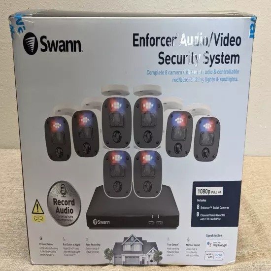 Swann Enforcer 8 Camera 1080P 1TB Color Night Vision, Heat Motion Detection