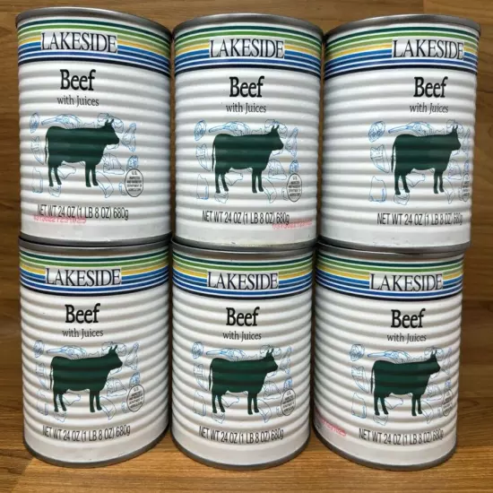 (6) Cans Lakeside Beef w Juices - 24 oz (Expiration 09/2026)